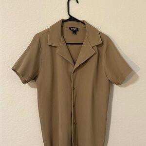 BoohooMAN Beige Ribbed Shirt